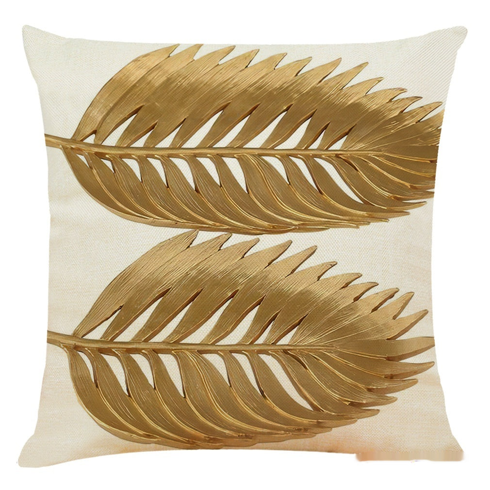 Golden Leaves Cotton And Linen Cushion Case Back Seat Office Siesta Pillow