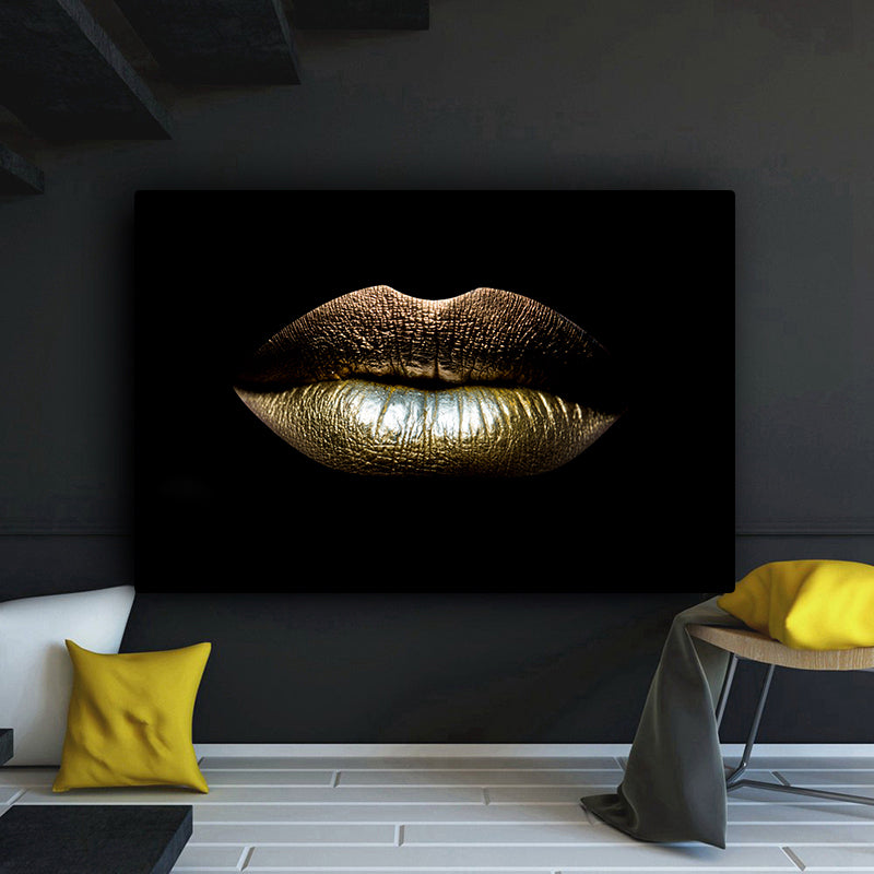 Black and gold Sexy lips canvas painting 