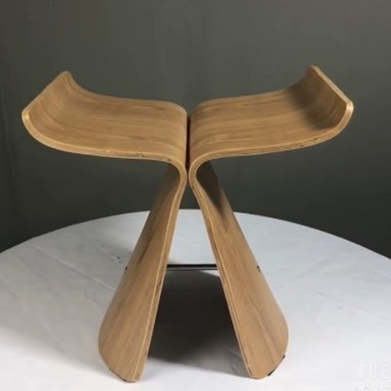 Creative Features Curved  Low Stool Walnut Color Solid Wood Chair