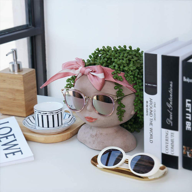 Sculpture Flowerpot With Closed Eyes Doll Garden Decoration Ornaments