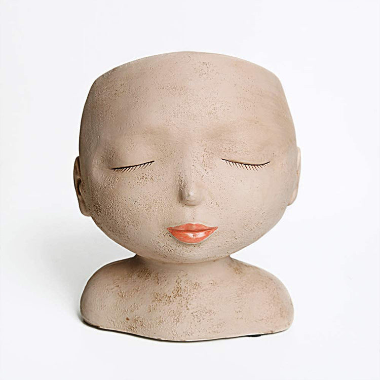 Sculpture Flowerpot With Closed Eyes Doll Garden Decoration Ornaments