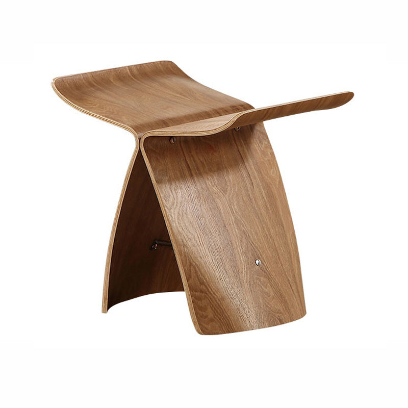 Creative Features Curved  Low Stool Walnut Color Solid Wood Chair