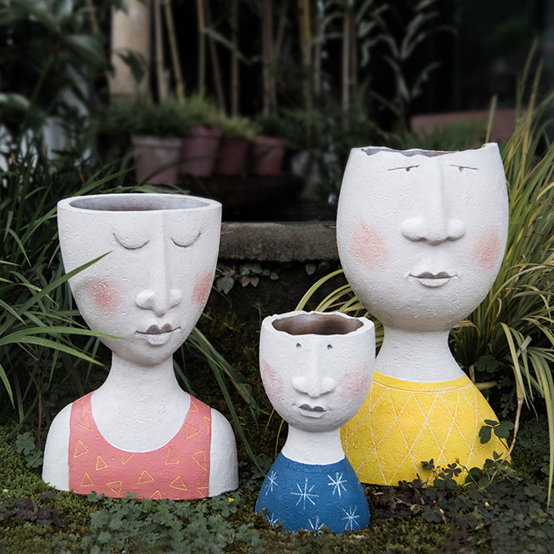 Portrait sculpture flower pot