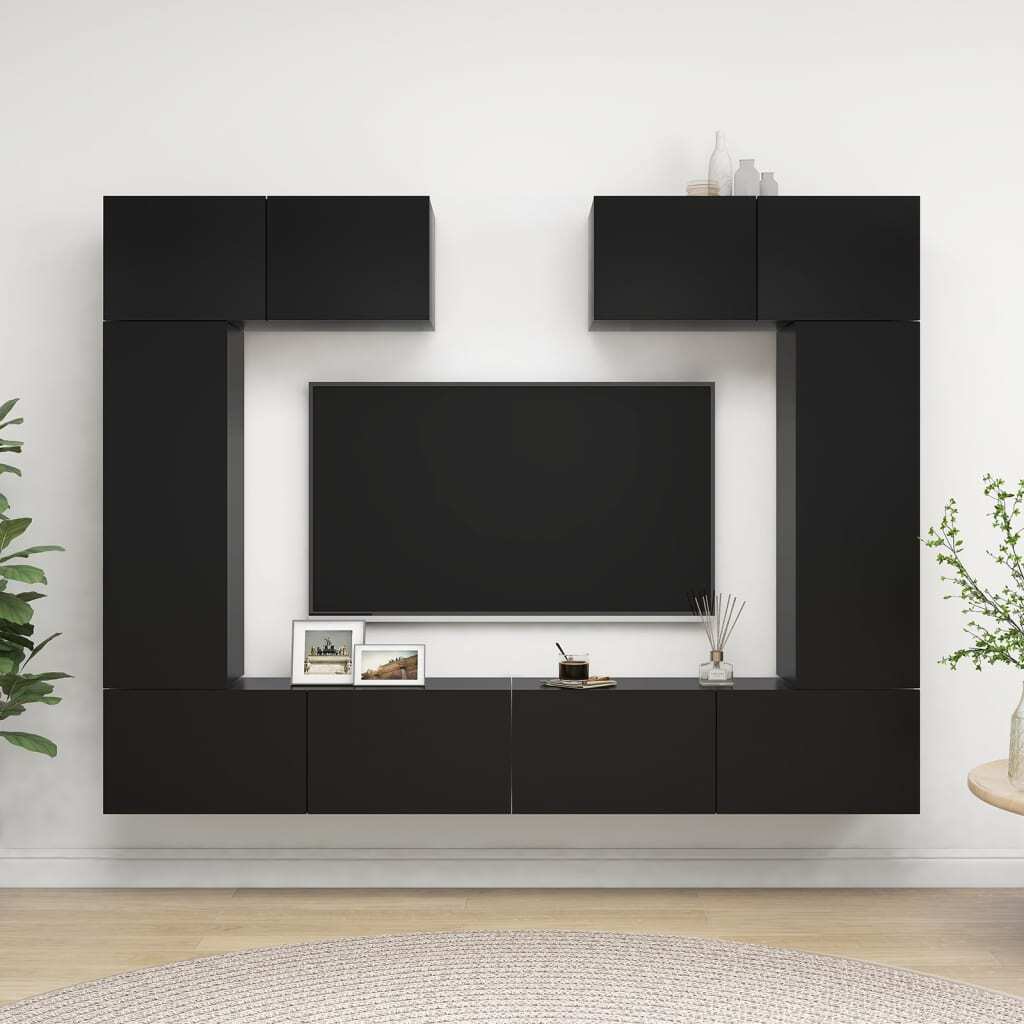 vidaXL 6 Piece TV Cabinet Set Black Engineered Wood