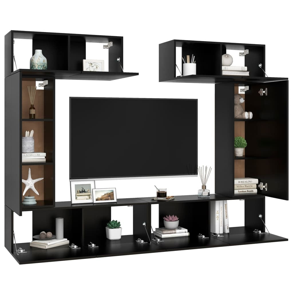 vidaXL 6 Piece TV Cabinet Set Black Engineered Wood