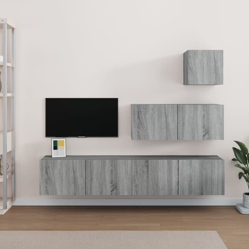 vidaXL 4 Piece TV Cabinet Set Grey Sonoma Engineered Wood