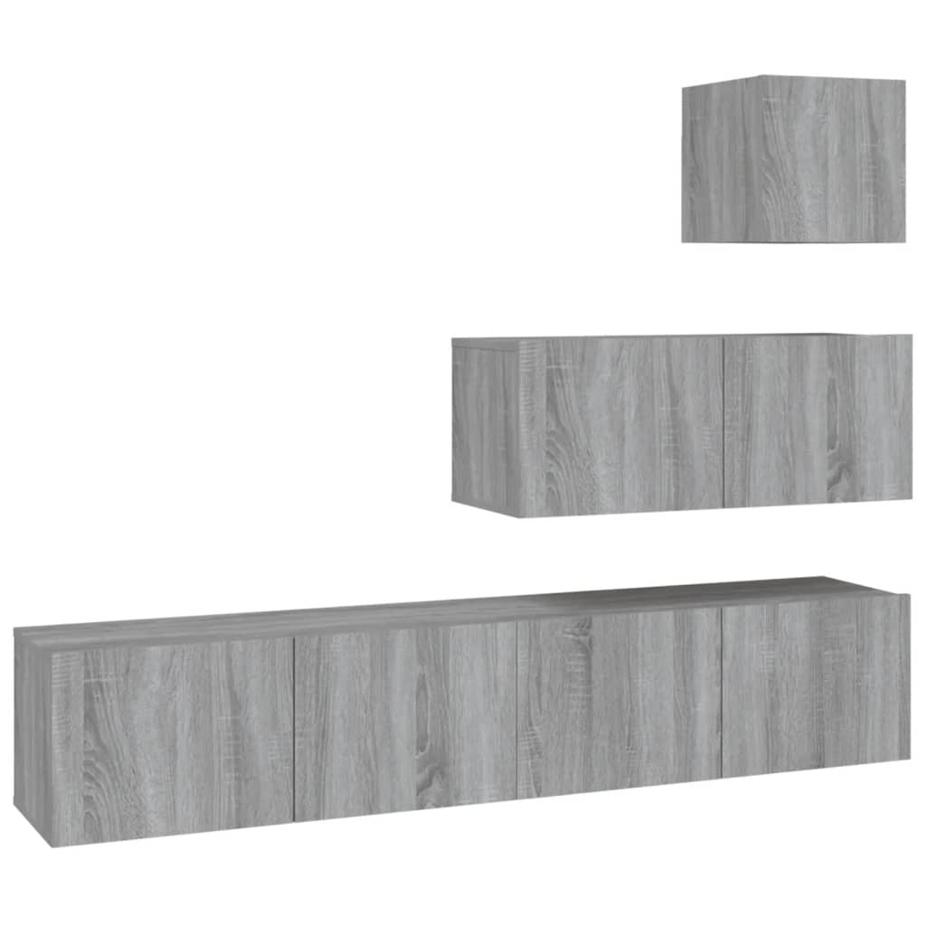 vidaXL 4 Piece TV Cabinet Set Grey Sonoma Engineered Wood