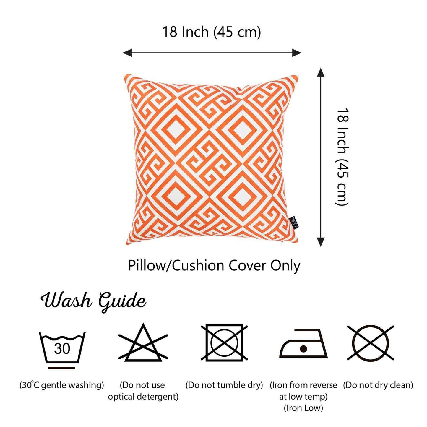 Orange and White Greek Key Decorative Throw Pillow Cover