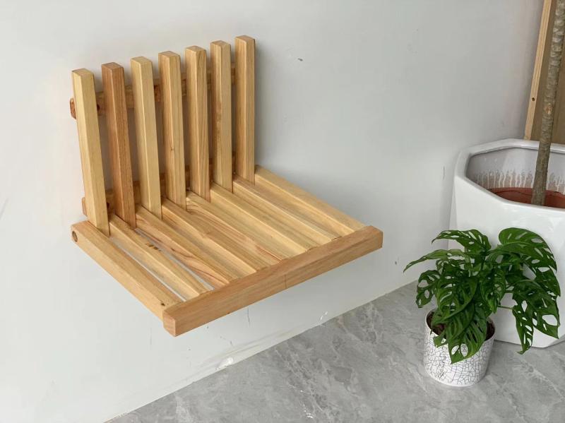 Solid Wood Wall Mounted Folding Shoe Changing Stool