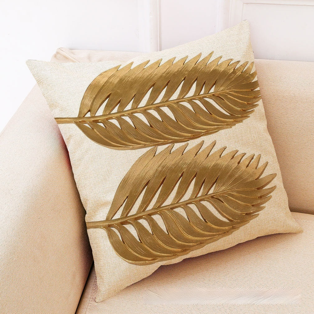 Golden Leaves Cotton And Linen Cushion Case Back Seat Office Siesta Pillow