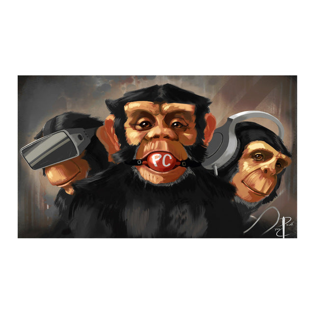 3 Monkeys Poster Cool Graffiti Street Art Canvas Painting Wall Art Living Room Home Decor