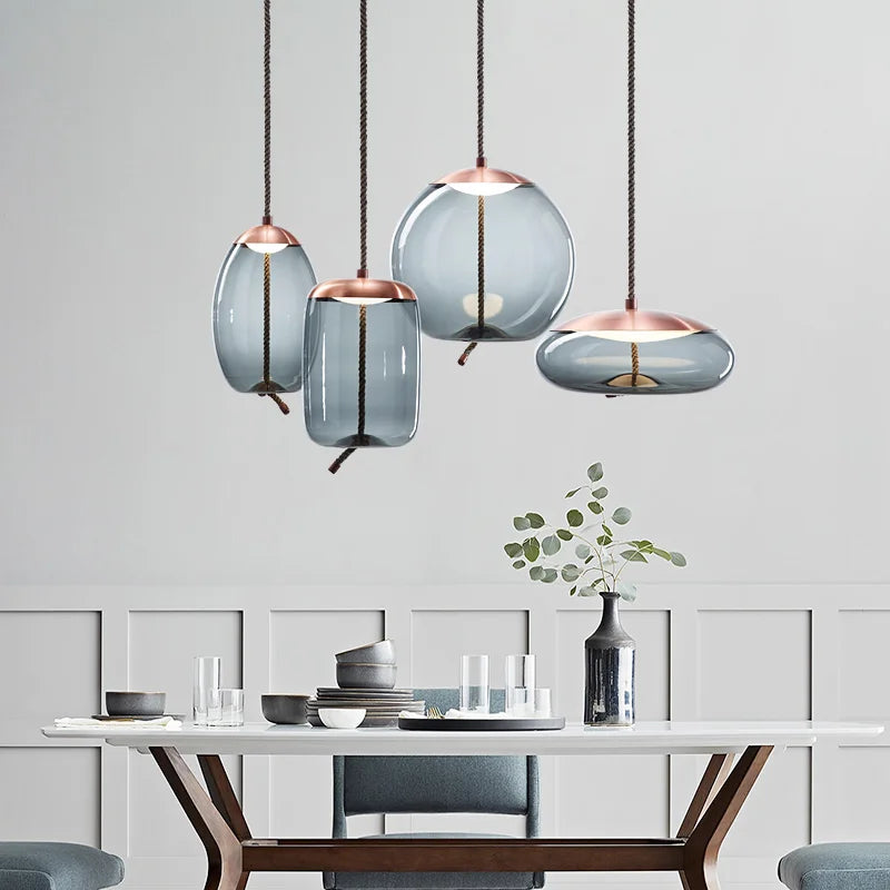 Modern Led Pendant Lights Nordic Designer Hemp Rope Glass Hanglamp For Dining Room Bedroom Bar Decor Loft Luminaire Suspension