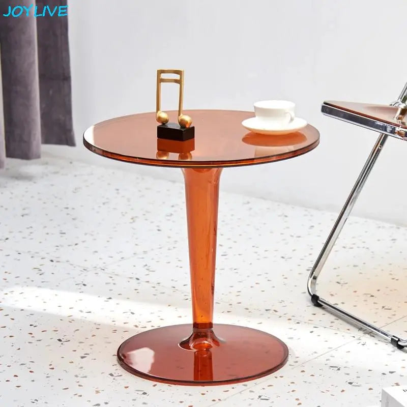 JOYLIVE Round Coffee Tables Transparent Brown Acrylic Home Furniture Bedside Table For Living Room Kitchen Coffee Bar Decor