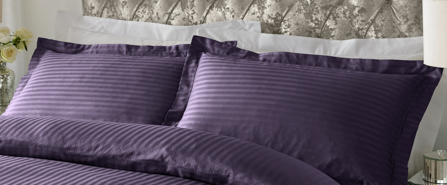 300 TC - 100% Cotton Sateen Stripe Pillowcase Pair Gothic Grape