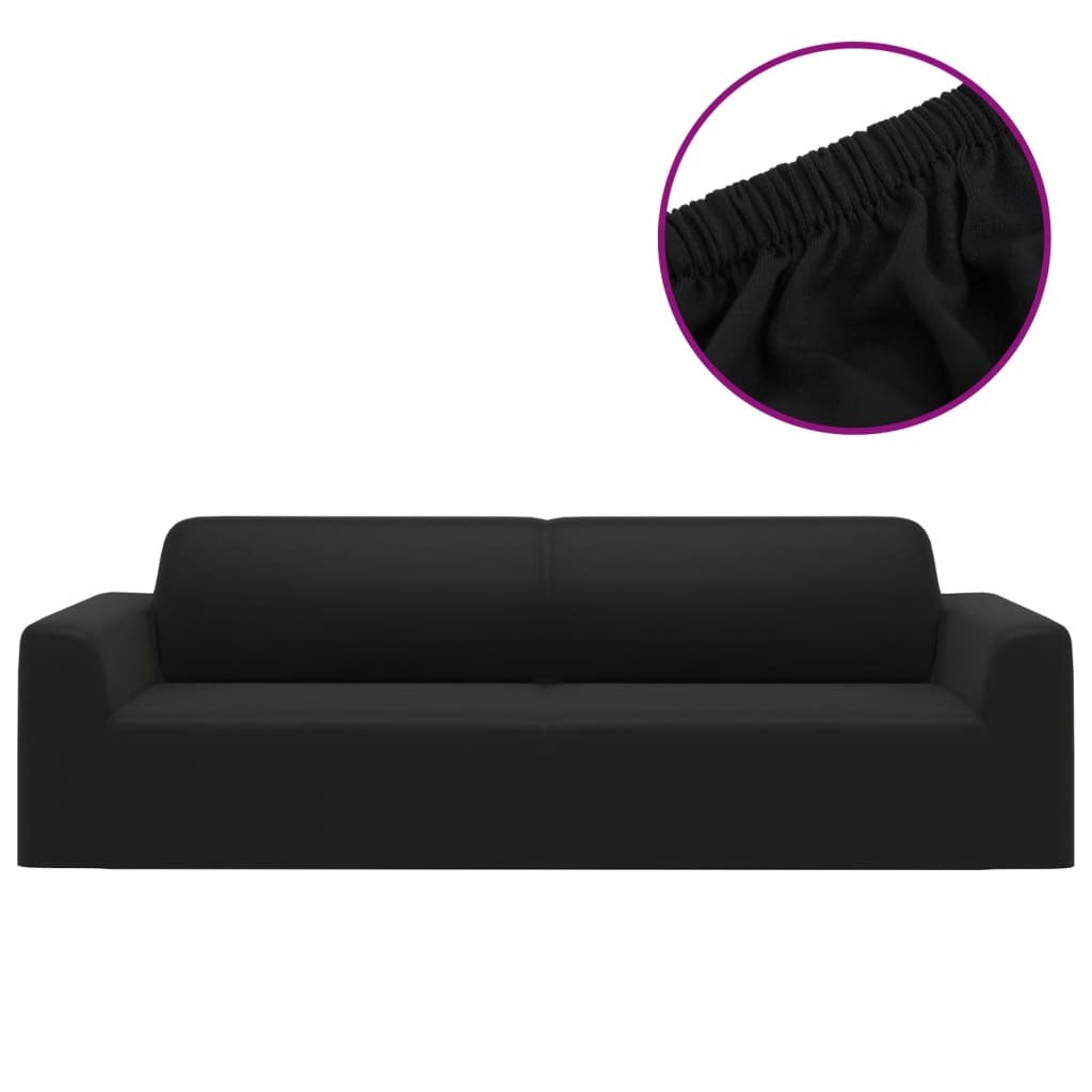 3-Seater Stretch Couch Slipcover Black Polyester Jersey