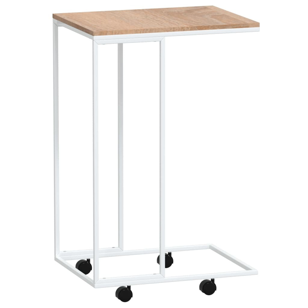 Side Table with Wheels White 40x30x63.5 cm Engineered Wood