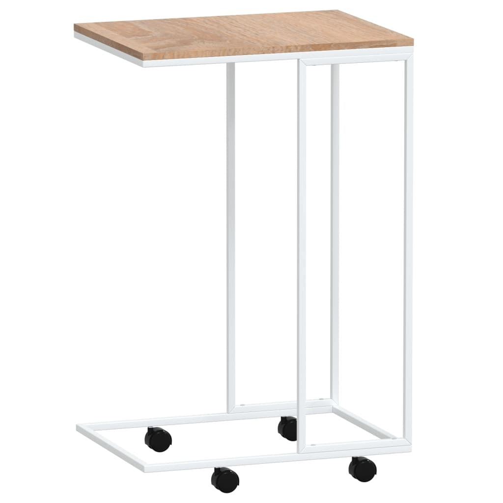 Side Table with Wheels White 40x30x63.5 cm Engineered Wood