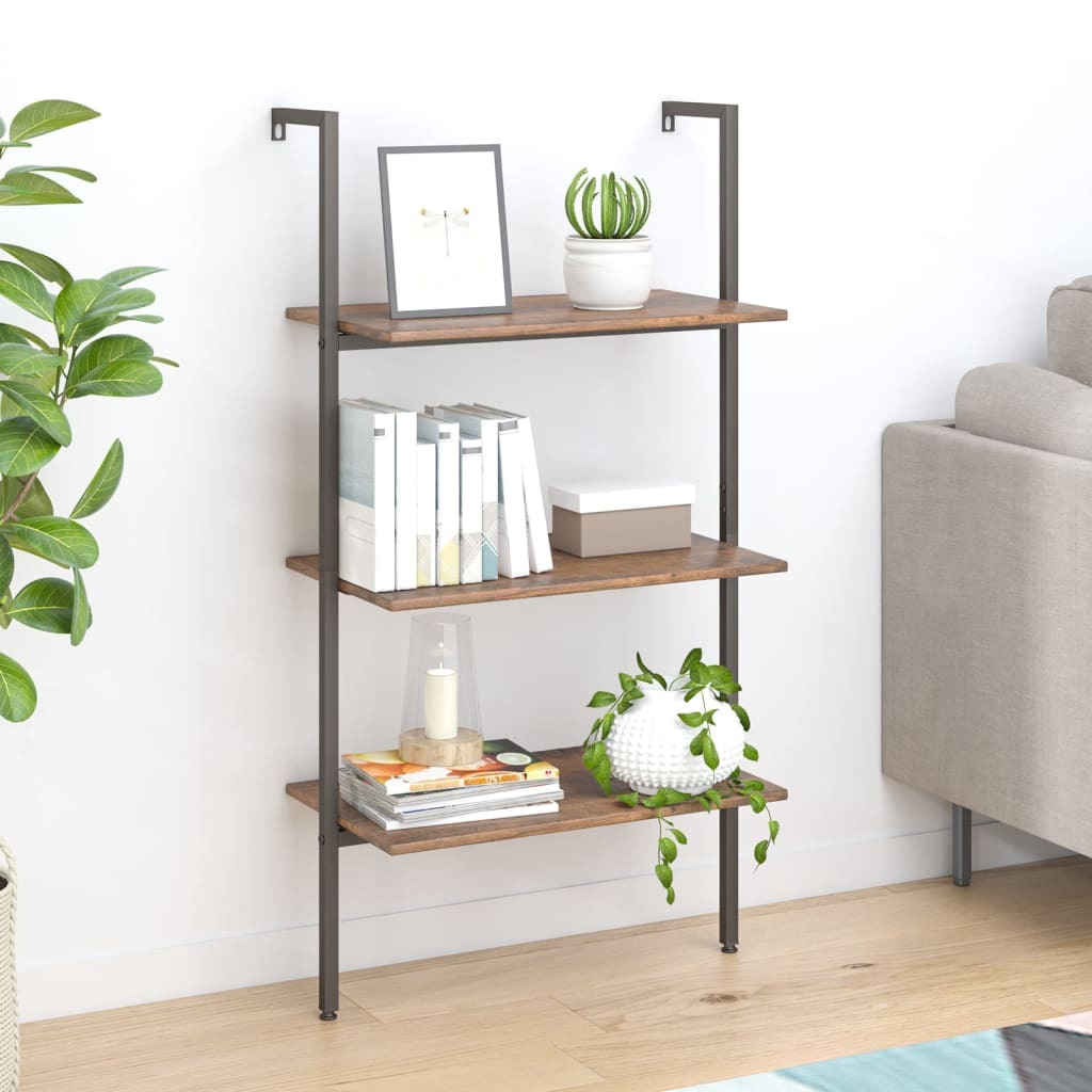 3-Tier Leaning Shelf Dark Brown and Black 64x35x120.5 cm