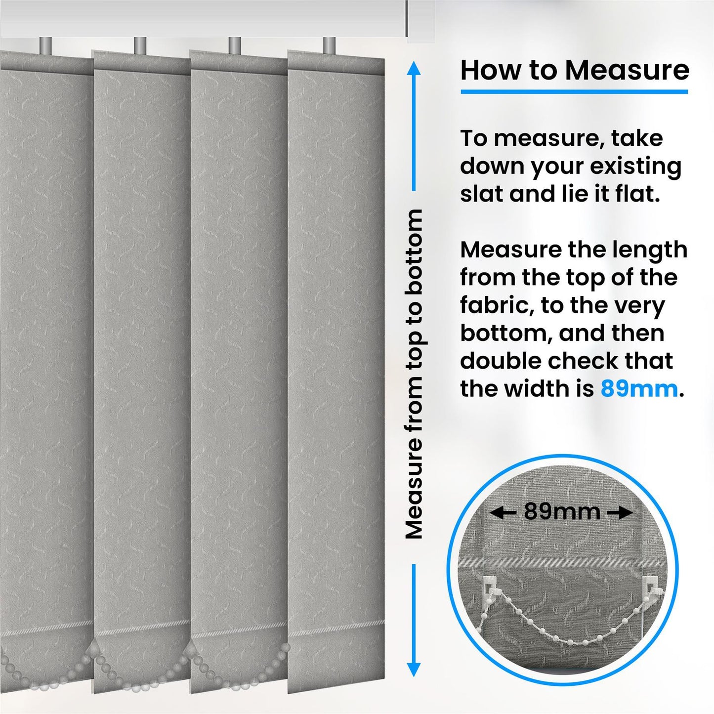 Vertical Blind Slats Replacement 89mm - Dolphin Grey Steel - 1700mm  (J8795)