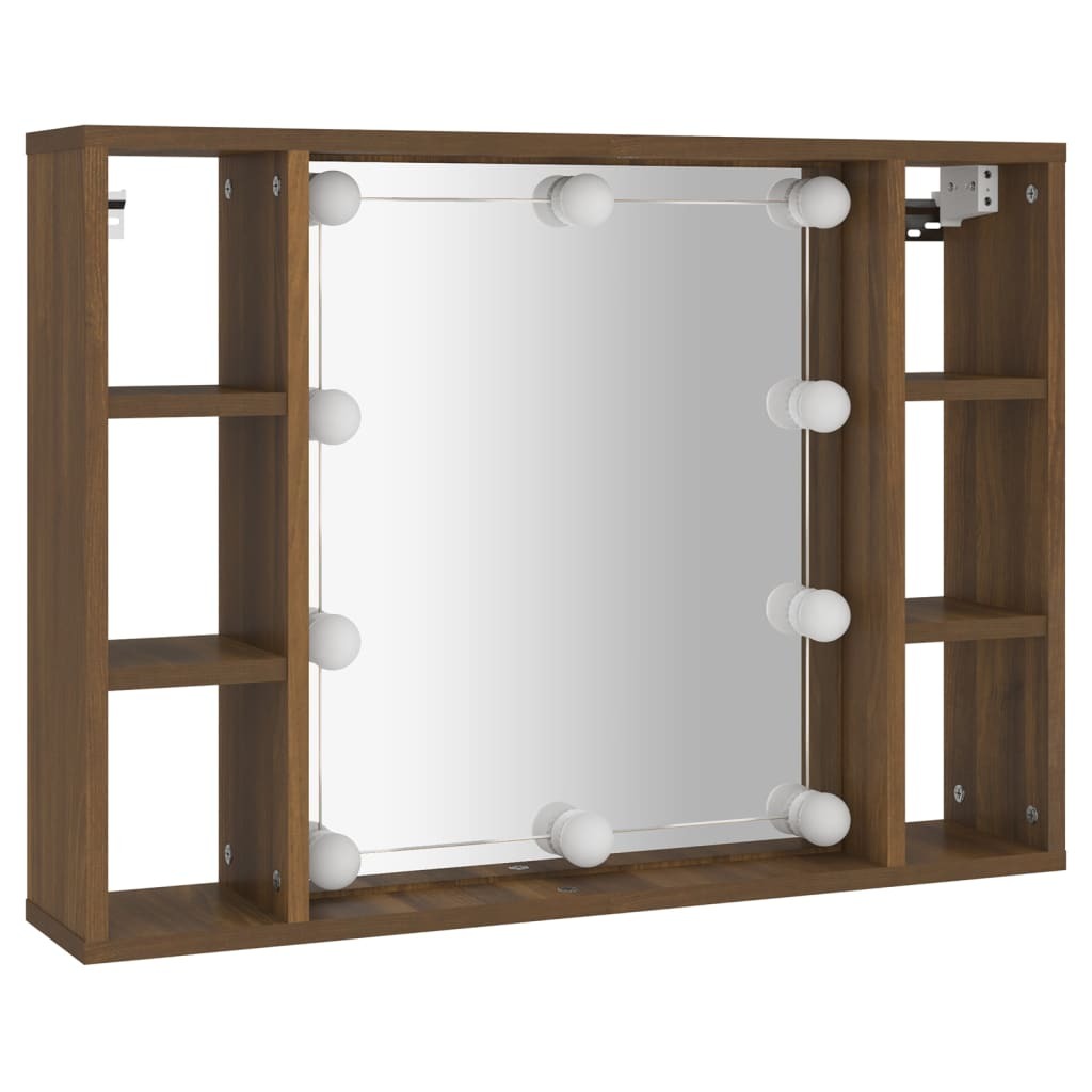 Mirror Cabinet with LED Brown Oak 76x15x55 cm