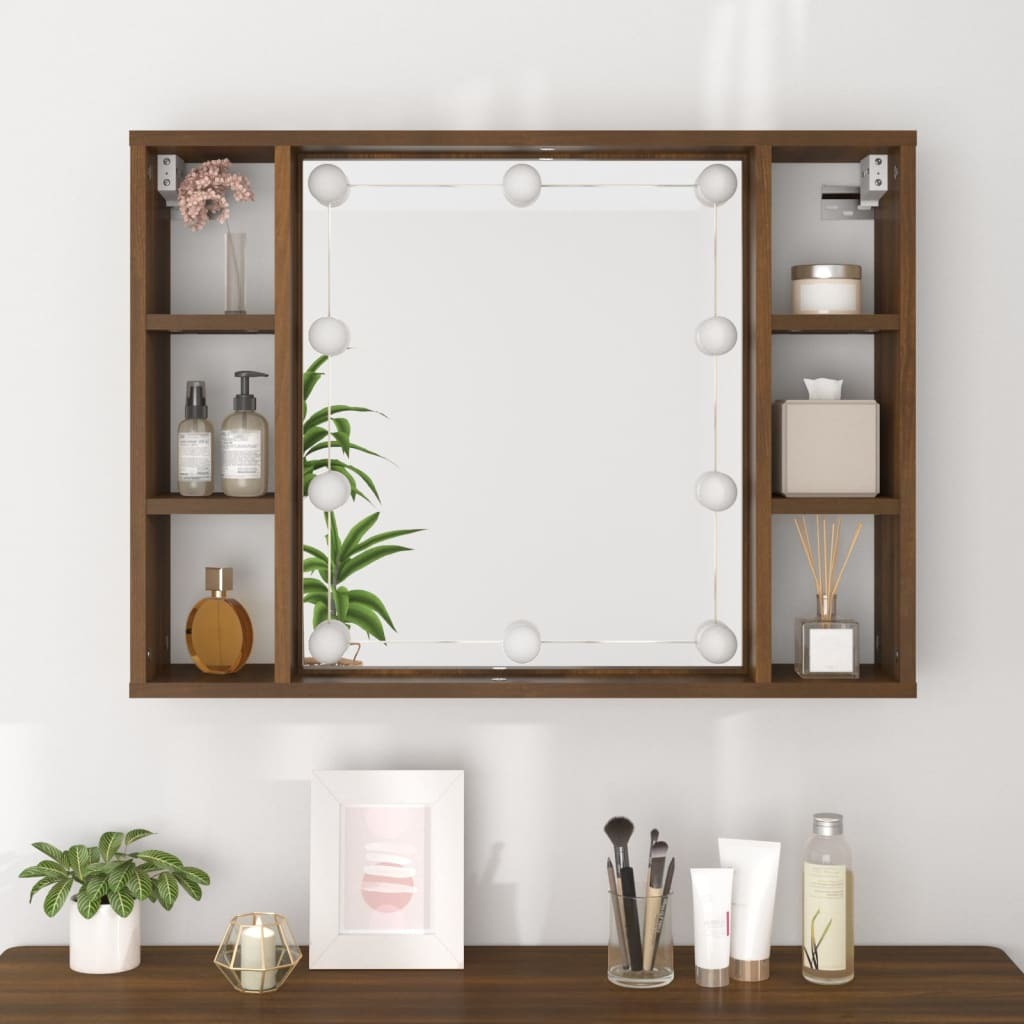 Mirror Cabinet with LED Brown Oak 76x15x55 cm