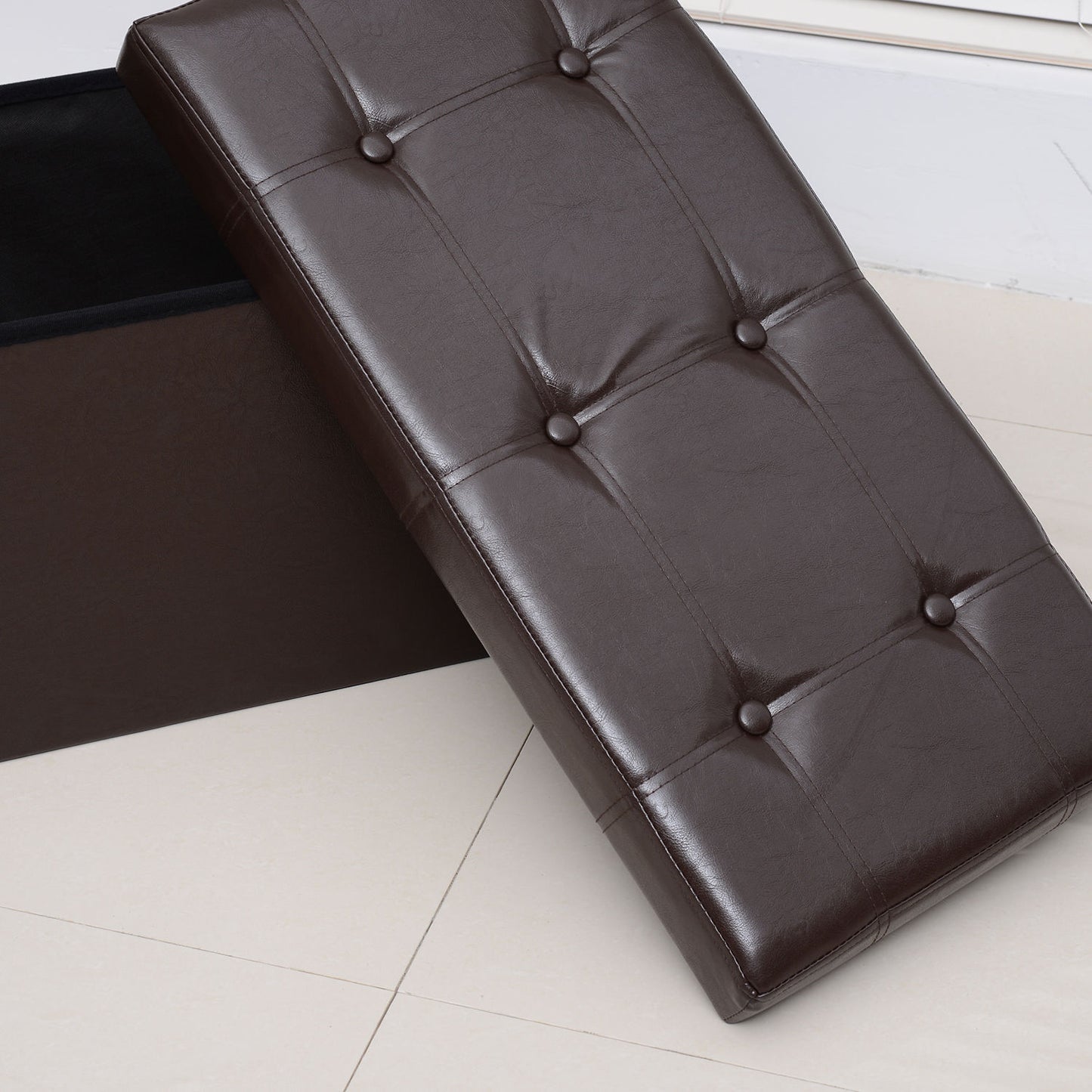 Folding Faux Leather Storage Cube Ottoman Bench Seat Brown