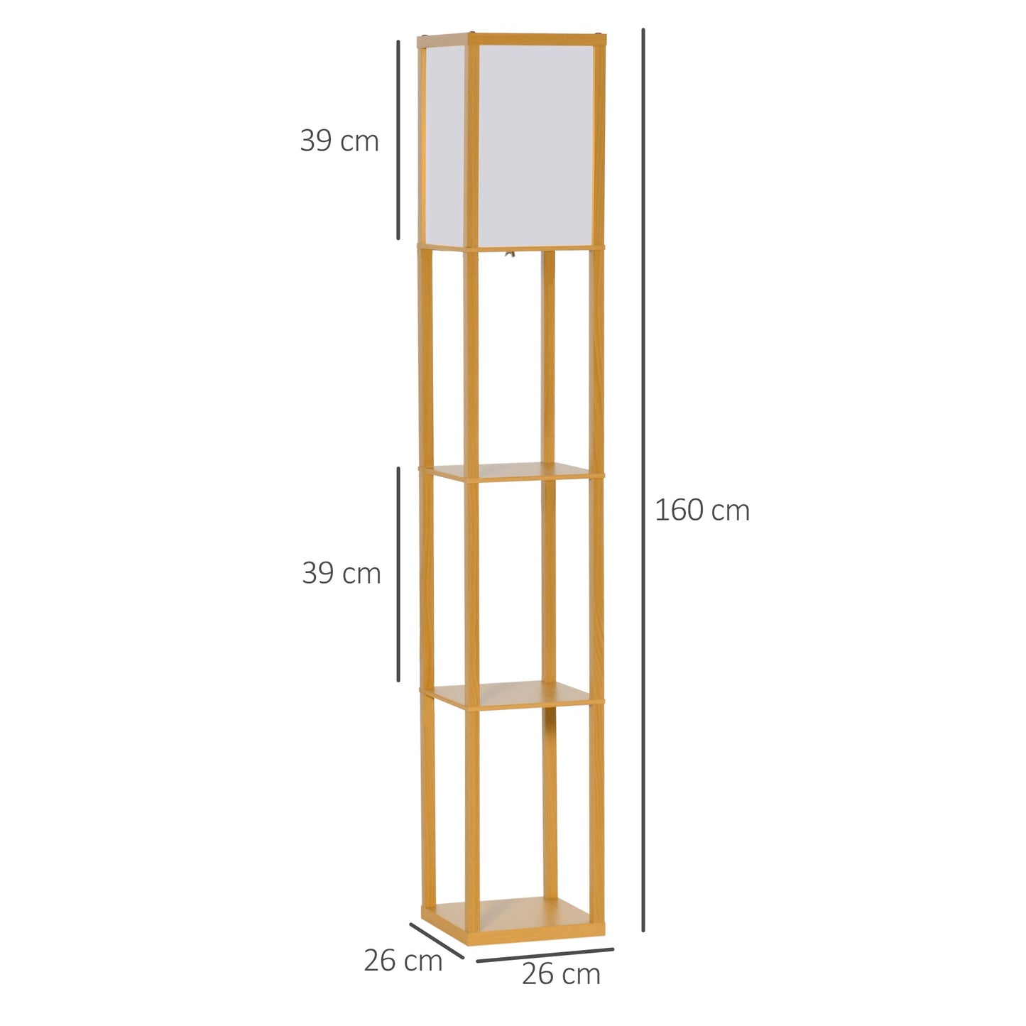 4-Tier Floor Lamp, Floor Light with Storage Shelf, Natural 3-Tier