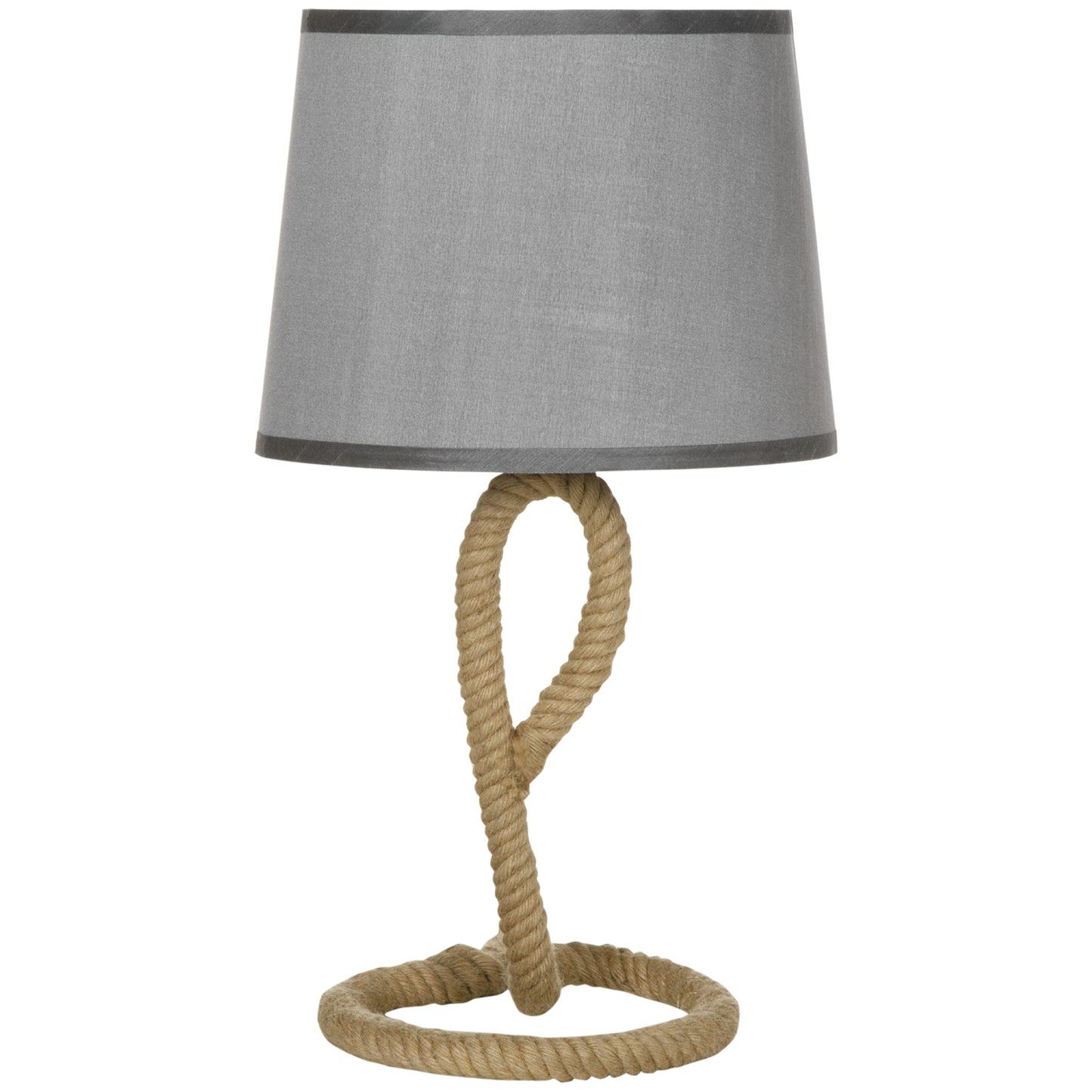 Farmhouse Table Lamp with Rope Base for E27 LED  Bulb, Desk Fabric Light