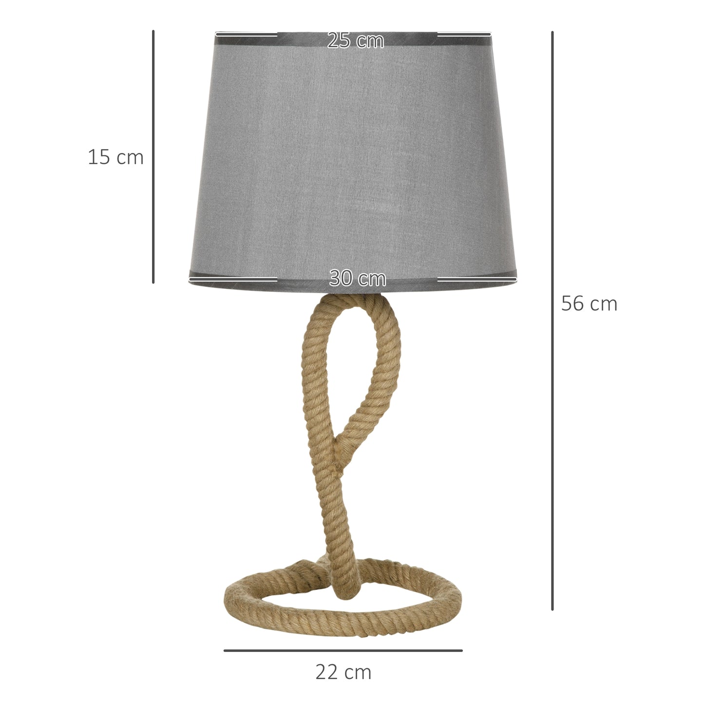 Farmhouse Table Lamp with Rope Base for E27 LED  Bulb, Desk Fabric Light