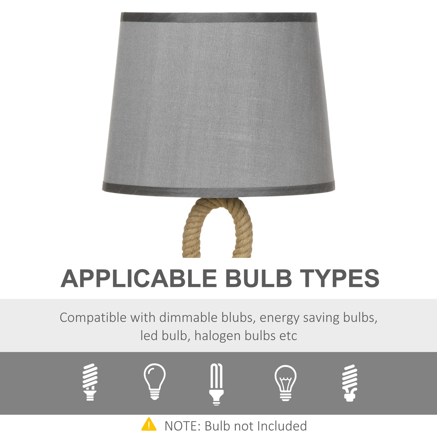 Farmhouse Table Lamp with Rope Base for E27 LED  Bulb, Desk Fabric Light