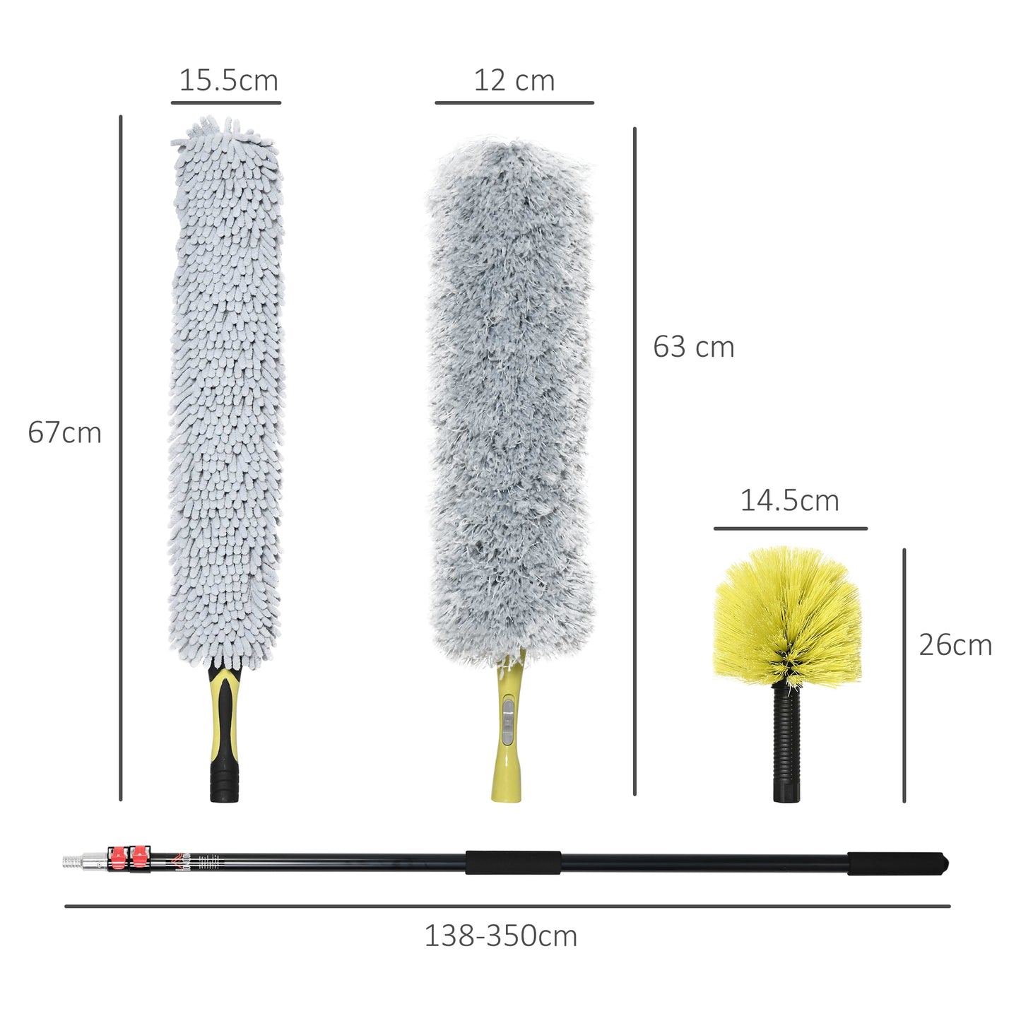 Extendable Feather Duster Cleaning Kit W/ Telescopic Pole 3.5m/11.5ft