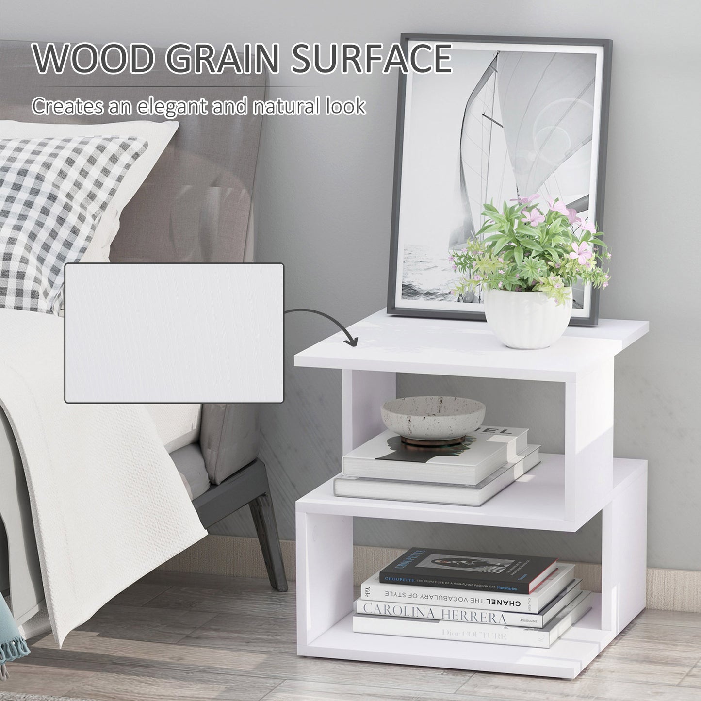 Modern Square 2 Tier Wood Coffee Side Table Storage Shelf Rack White