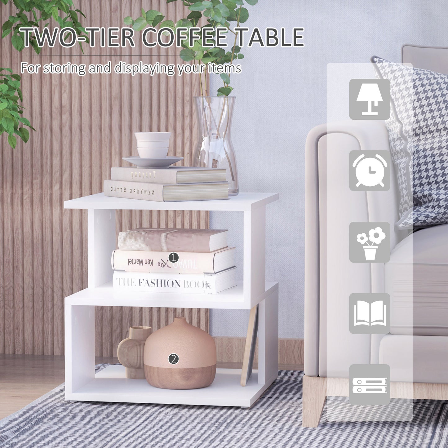 Modern Square 2 Tier Wood Coffee Side Table Storage Shelf Rack White