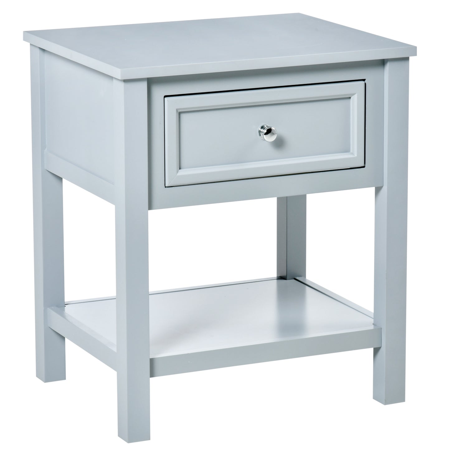 Boxy Accent Bedside End Table Nightstand Drawer Shelf  Grey