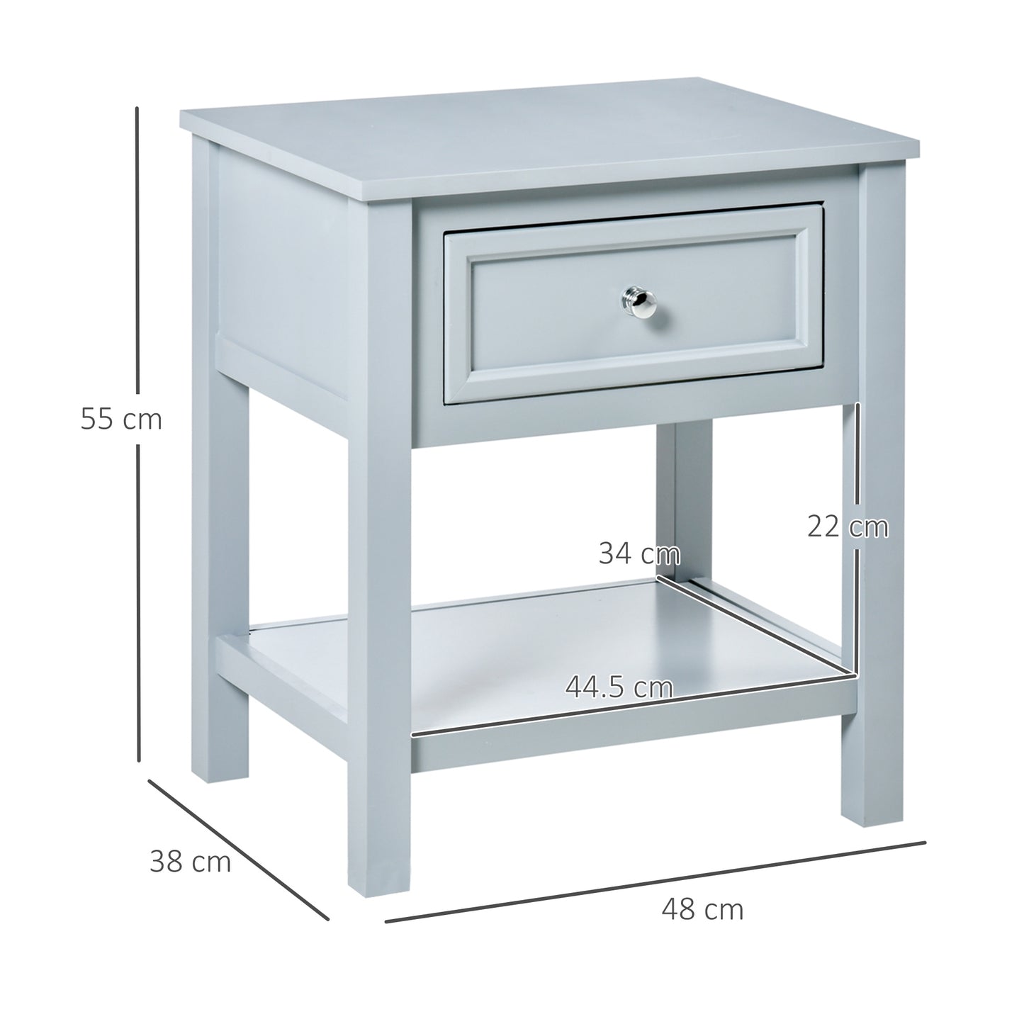 Boxy Accent Bedside End Table Nightstand Drawer Shelf  Grey