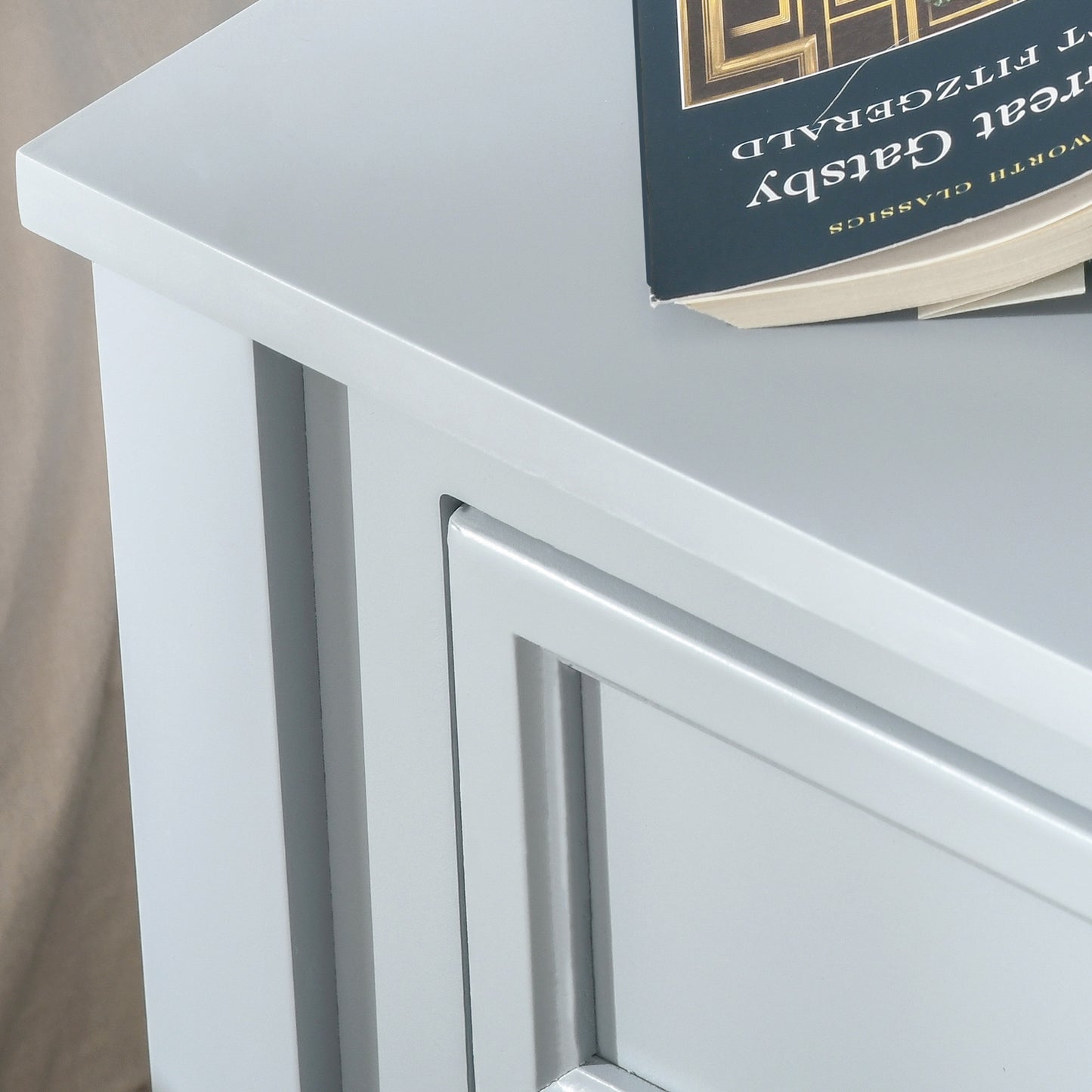 Boxy Accent Bedside End Table Nightstand Drawer Shelf  Grey