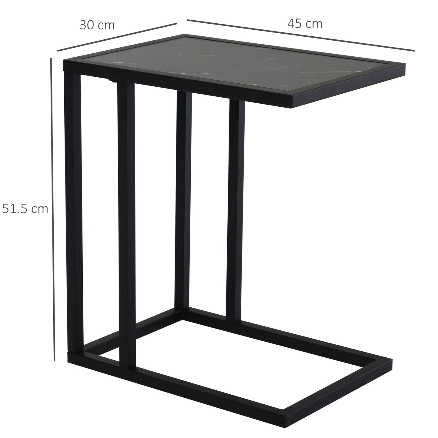 C Shape Side Table Marble-Effect Top Metal Frame Space-Saving Furniture