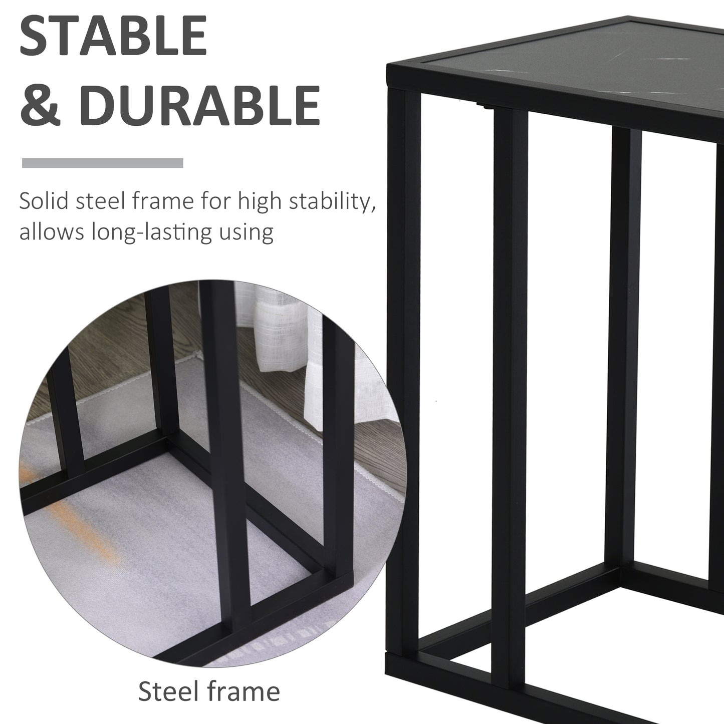 C Shape Side Table Marble-Effect Top Metal Frame Space-Saving Furniture