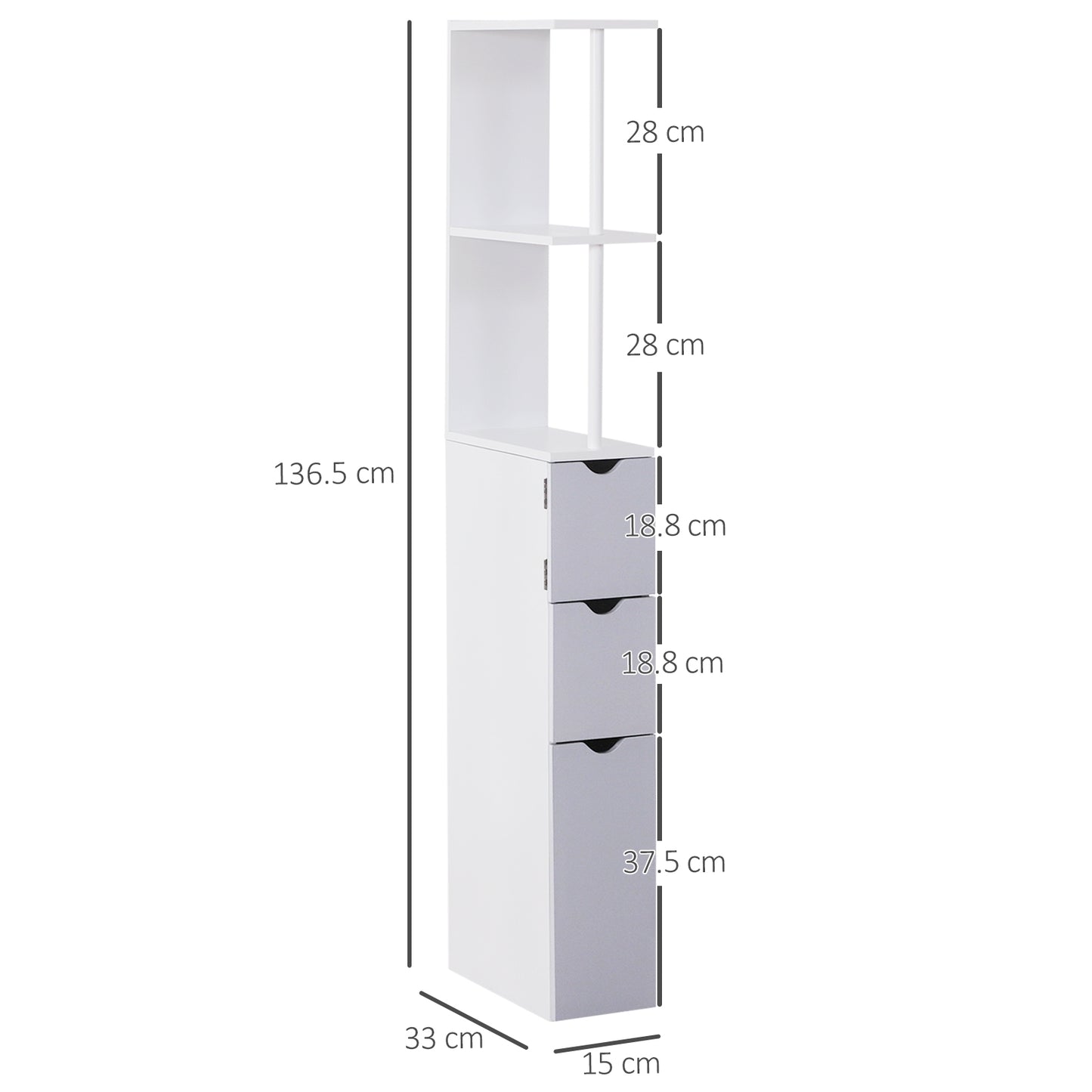 HOMCOM Bathroom Storage Cupboard Thin Cabinet Unit Shelf White w/ Drawers