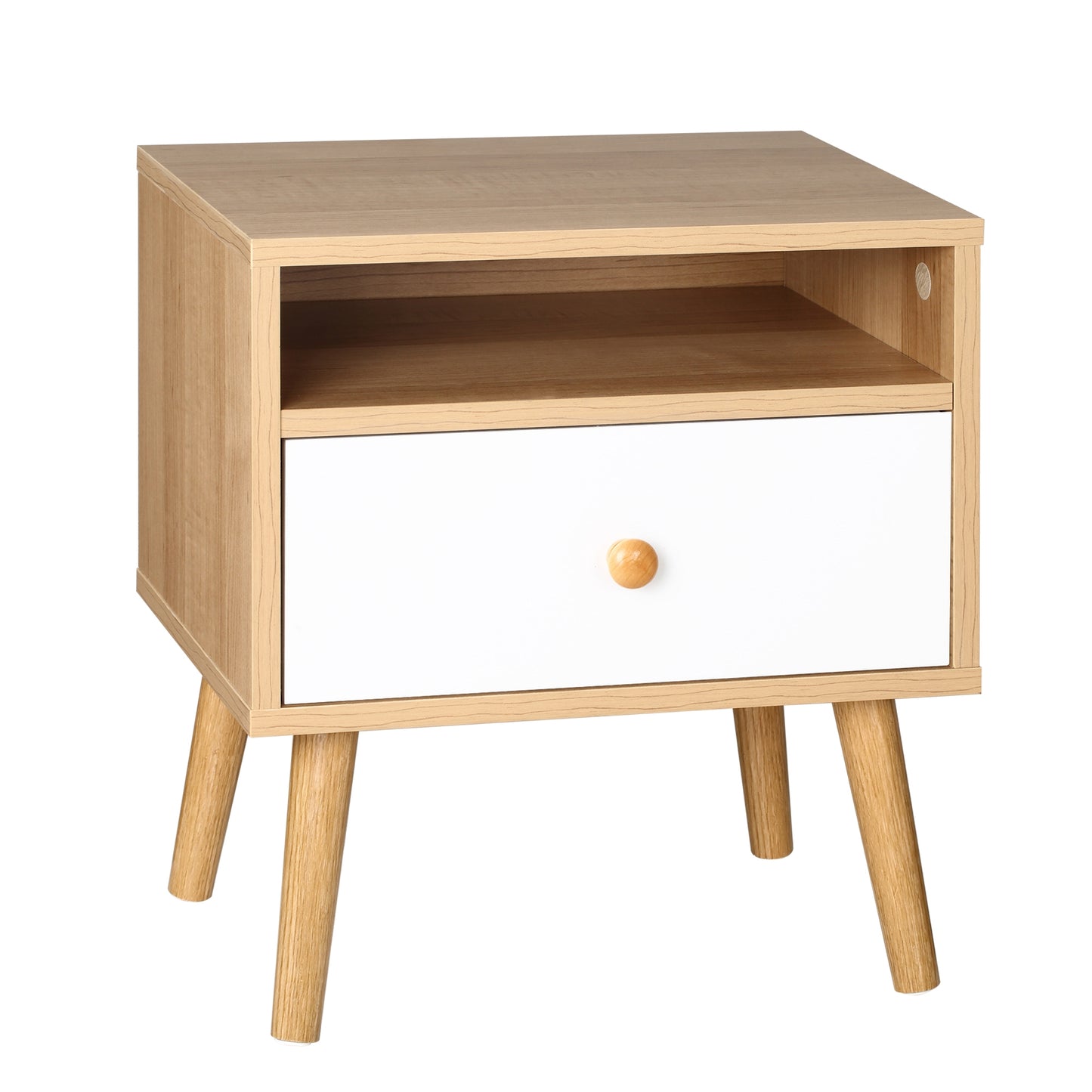 Bedside Table Modern Nightstand Bedside Cabinet w/ Drawer Shelf Natural