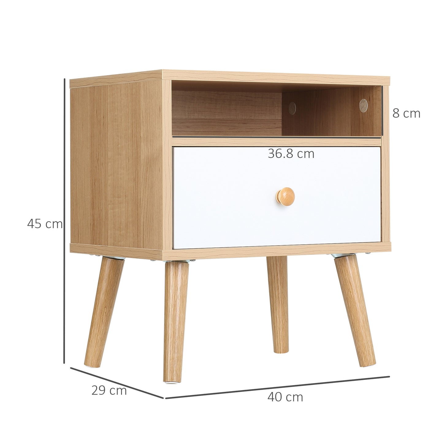 Bedside Table Modern Nightstand Bedside Cabinet w/ Drawer Shelf Natural