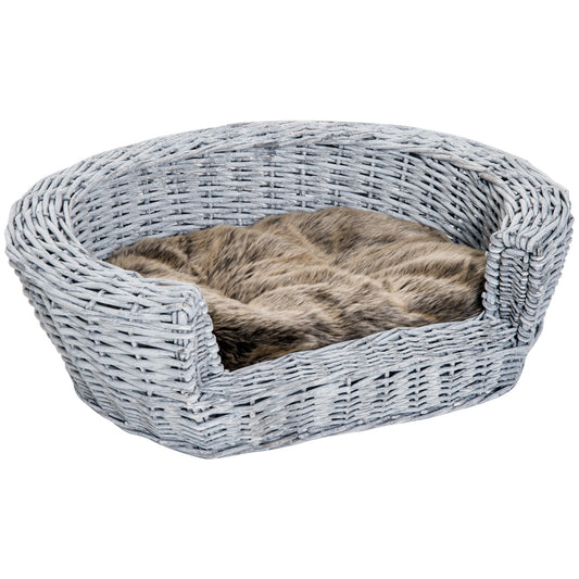 Elevated Dog Cat Couch Pet Basket Sofa Bed Wicker Willow Rattan Cushion Pawhut