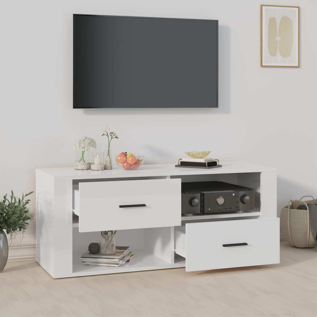 TV Cabinet High Gloss White 100x35x40 cm Engineered Wood