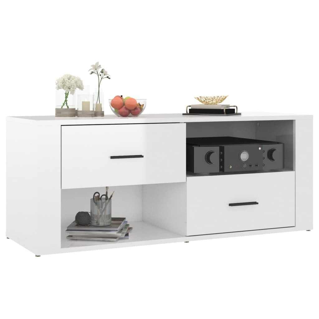 TV Cabinet High Gloss White 100x35x40 cm Engineered Wood