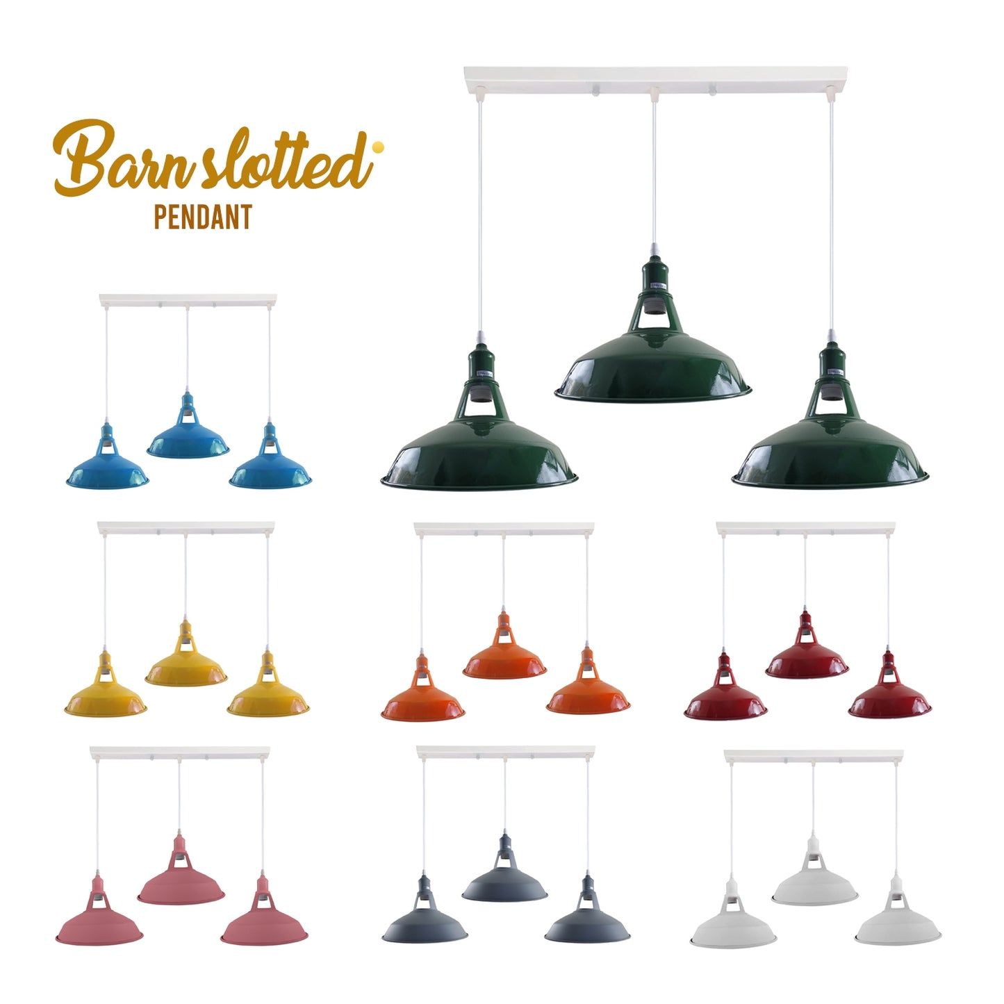 Industrial Vintage Loft Kitchen Bar 3 Lights Ceiling Barn-slotted Metal E27 White, Green without bulb