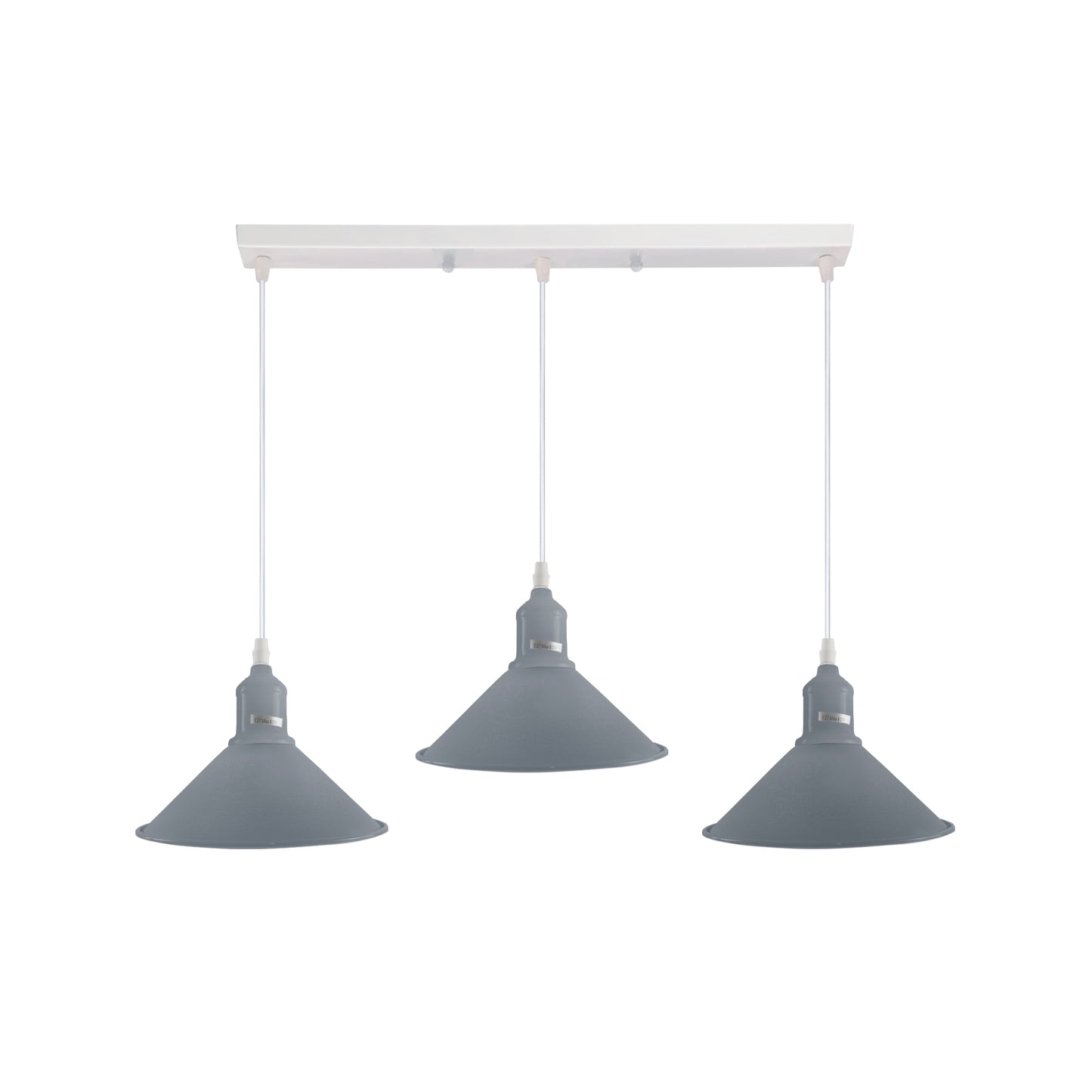 Industrial Vintage Loft Kitchen Bar 3 Lights Fittings Ceiling Cone Metal  E27 Grey without bulb