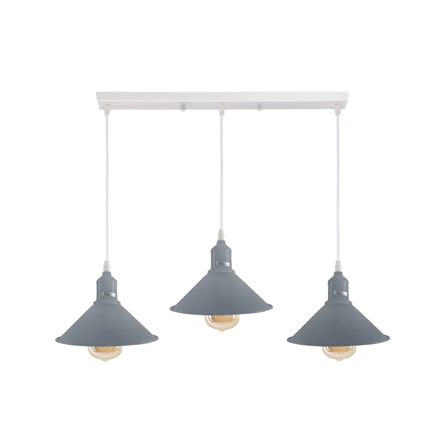 Industrial Vintage Loft Kitchen Bar 3 Lights Fittings Ceiling Cone Metal  E27 Grey without bulb