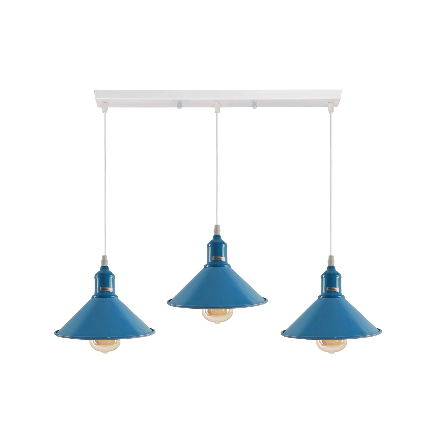 Industrial Vintage Loft Kitchen Bar 3 Lights Fittings Ceiling Cone Metal  E27 Blue with bulb