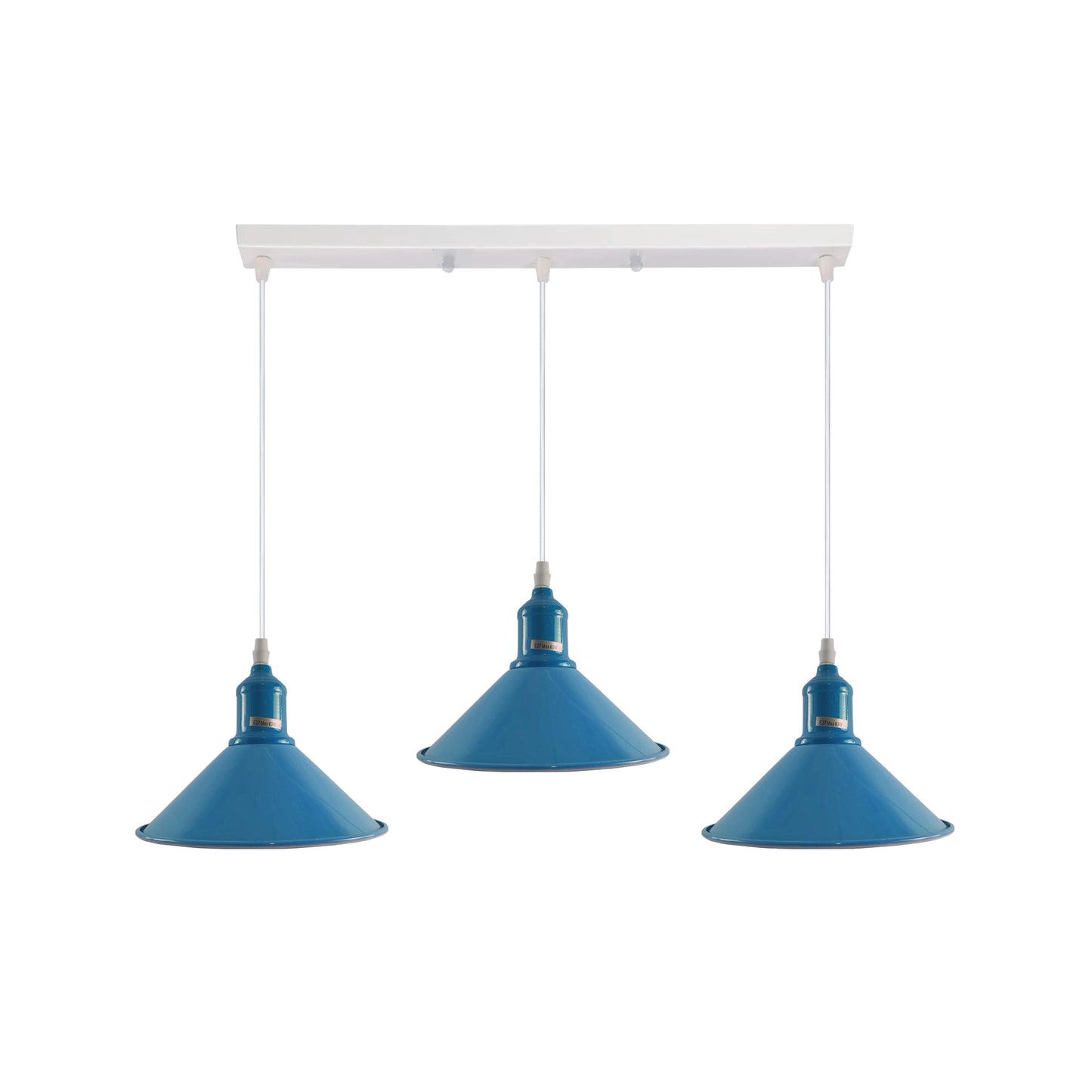 Industrial Vintage Loft Kitchen Bar 3 Lights Fittings Ceiling Cone Metal  E27 Blue with bulb