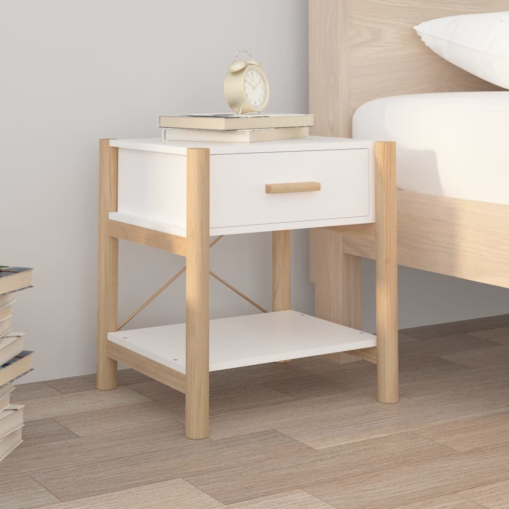 Bedside Table White 42x38x45 cm Engineered Wood